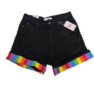 NEW Pride Bunny rainbow roll up high rise black shorts 16